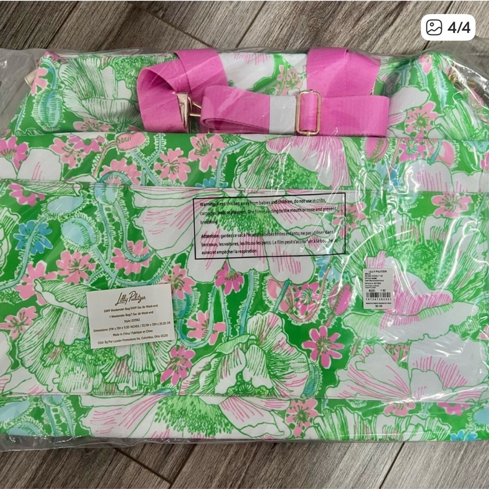 💚🌸NWT Lilly Pulitzer Green Poppyland Weekender Travel Bag with Pink Strap💚🌸 - Picture 6 of 6